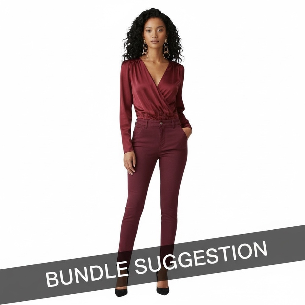 BurgundyStretch Skinny Jeans | Viscose Blend | Holiday Ready - Picture 6 of 6